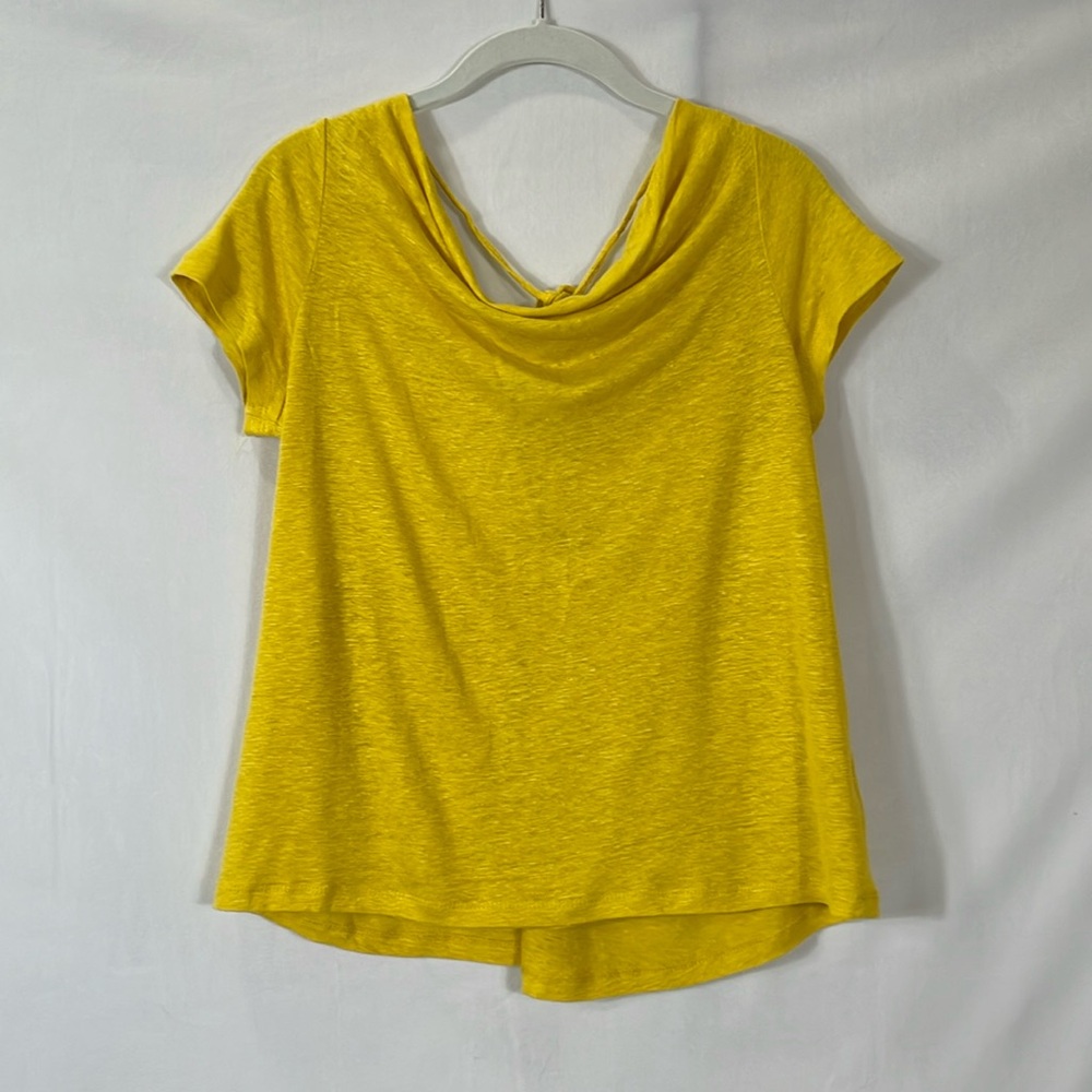 Maeve By Anthropologie XS Top Tee Bright Yellow 100% Linen EUC - Picture 1 of 8